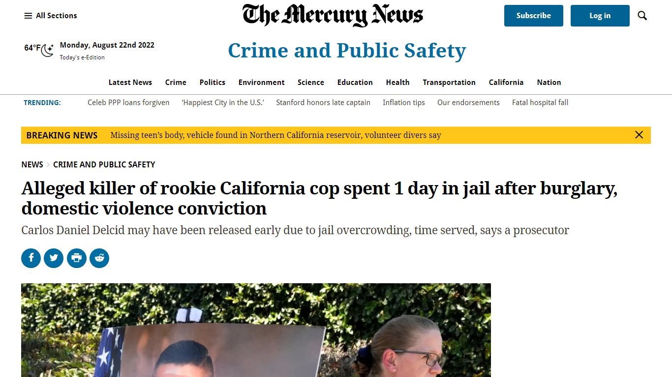 Alleged killer of rookie California cop spent 1 day in jail after ...